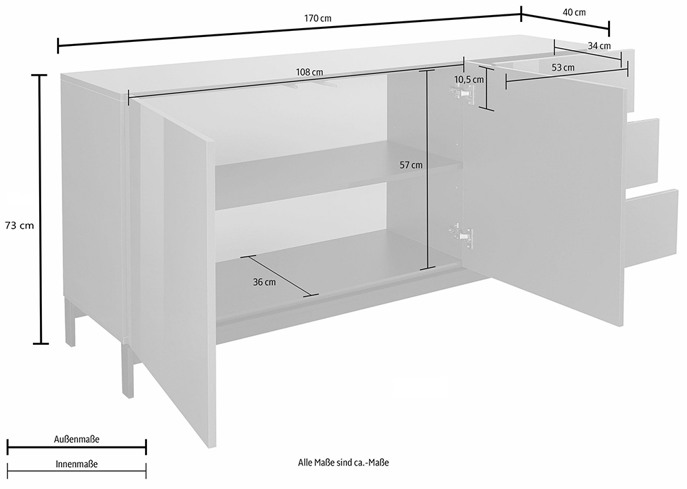METIS 170 cm sideboard with feet 2 doors + 3 drawers - Web Furniture