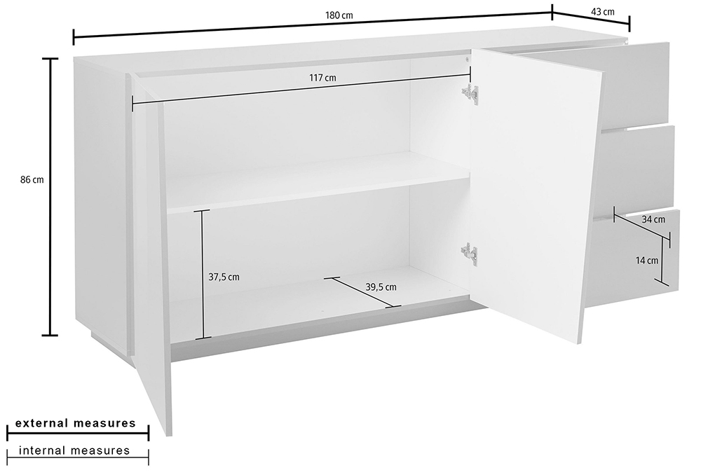 VEGA 180 cm sideboard with 2 doors + 3 drawers - Web Furniture