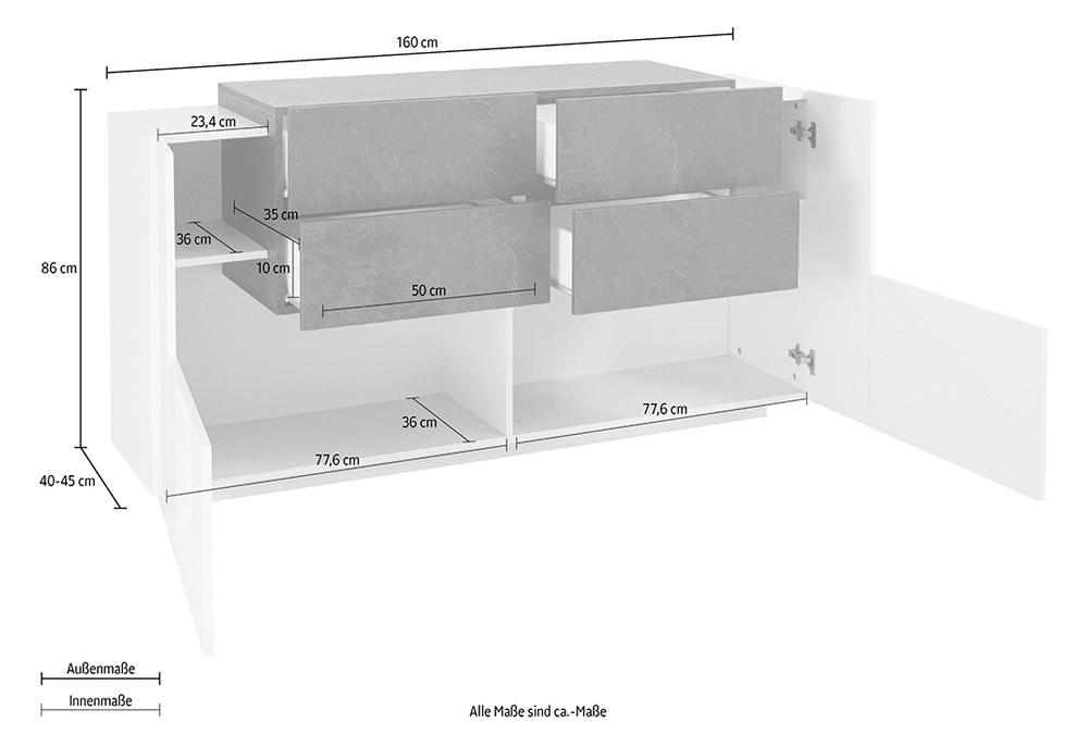 NEW CORO sideboard with 2+2 hinged doors - Web Furniture