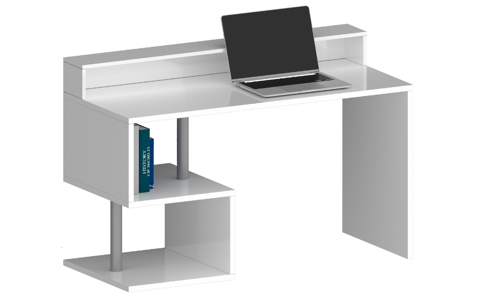 Lufeiya Scrivania Per Computer Con 4 Cassetti In Tessuto, 140 Cm, Marrone Rustico, Design Moderno, Struttura In Acciaio