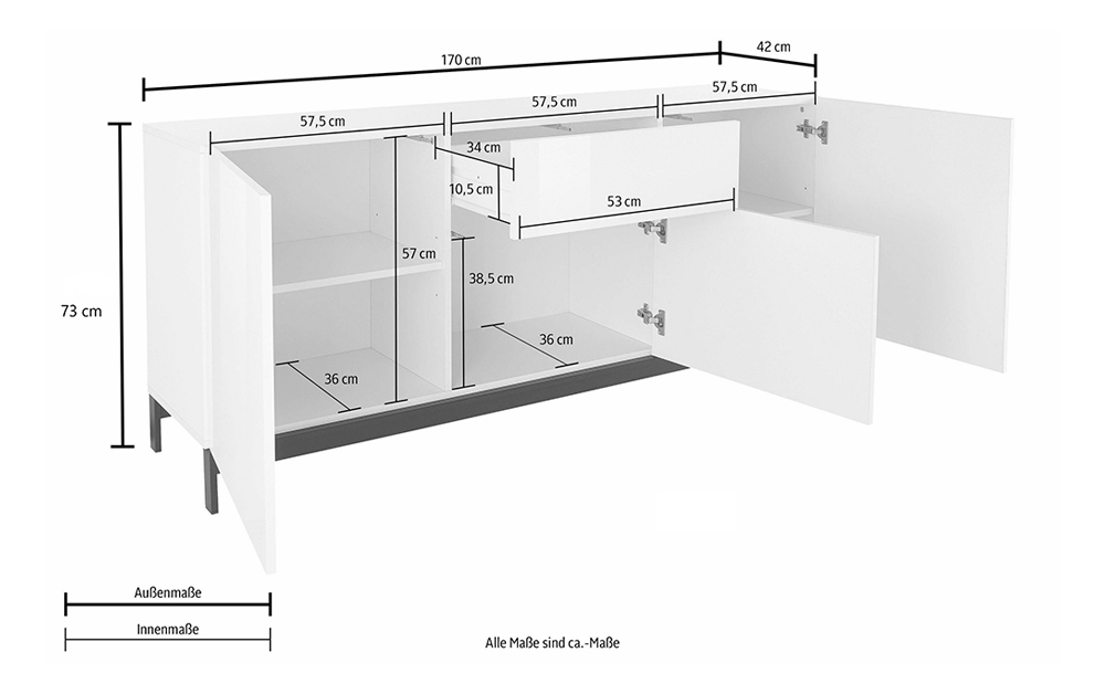 METIS 170 cm sideboard with feet 3 doors + 1 drawer - Web Furniture