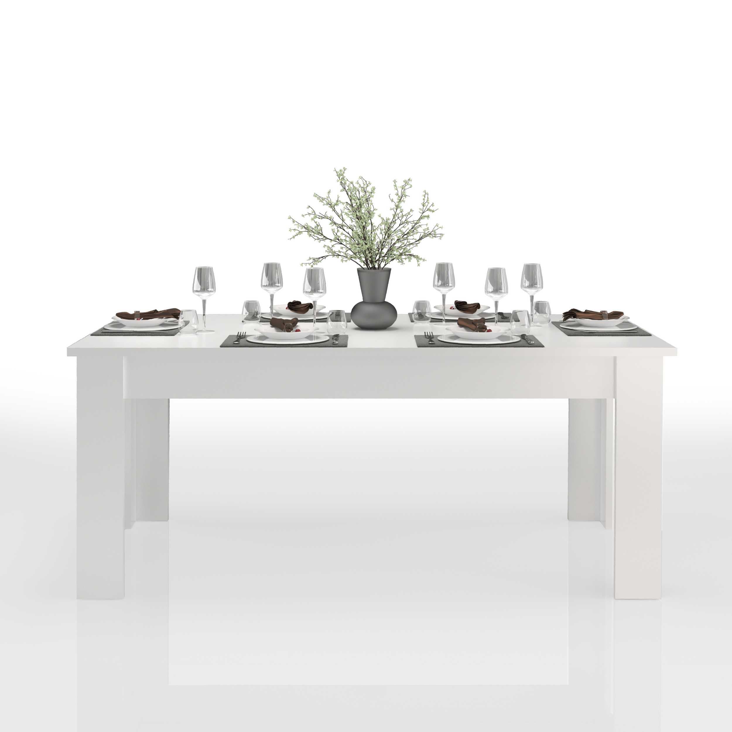 WHOUS Tavolo Allungabile per Sala da Pranzo Colore Bianco Lucido Estensibile da 160 a 210 cm, Made in Italy