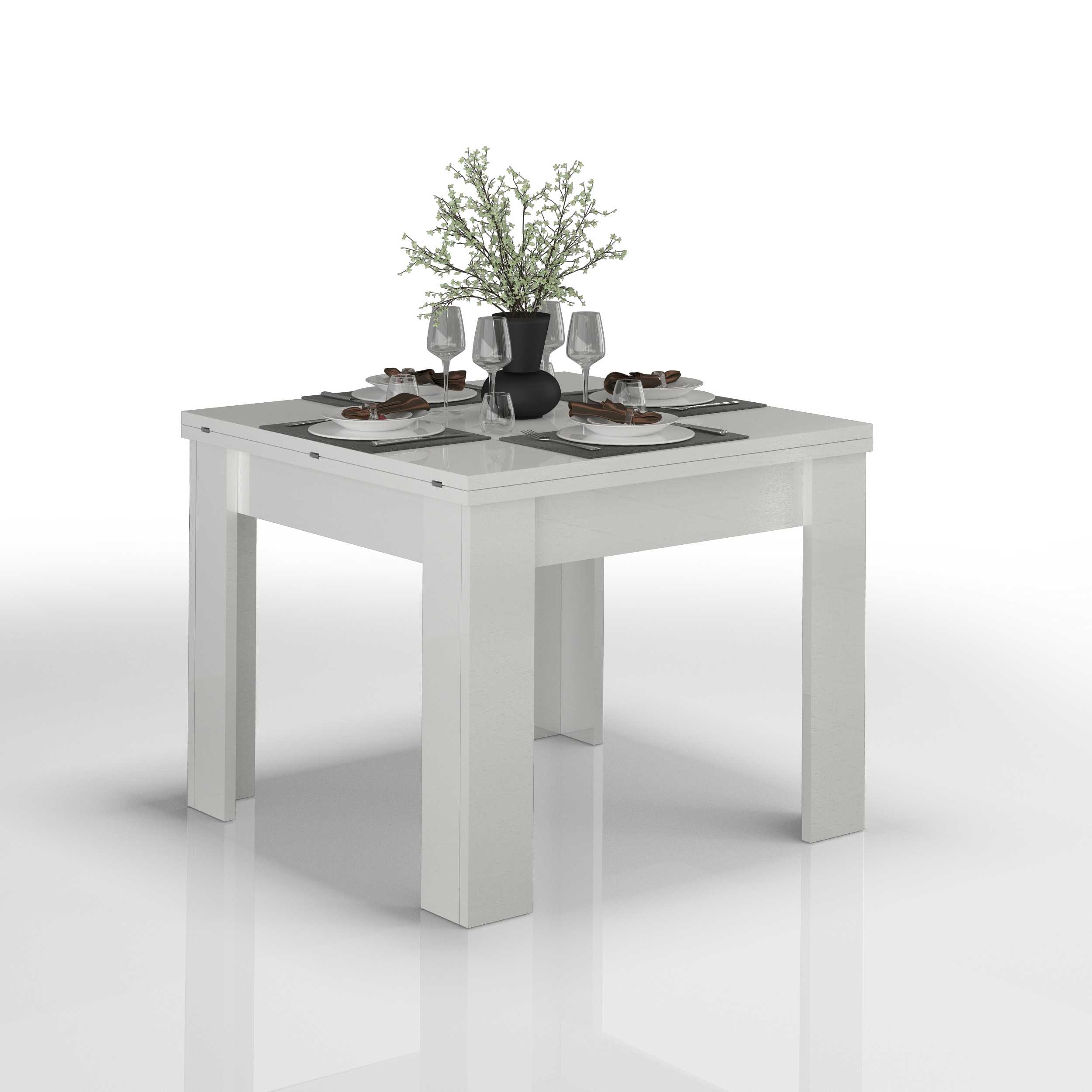 WHOUS Tavolo Allungabile per Sala da Pranzo Colore Bianco Lucido Estensibile da 90 a 180 cm, Made in Italy